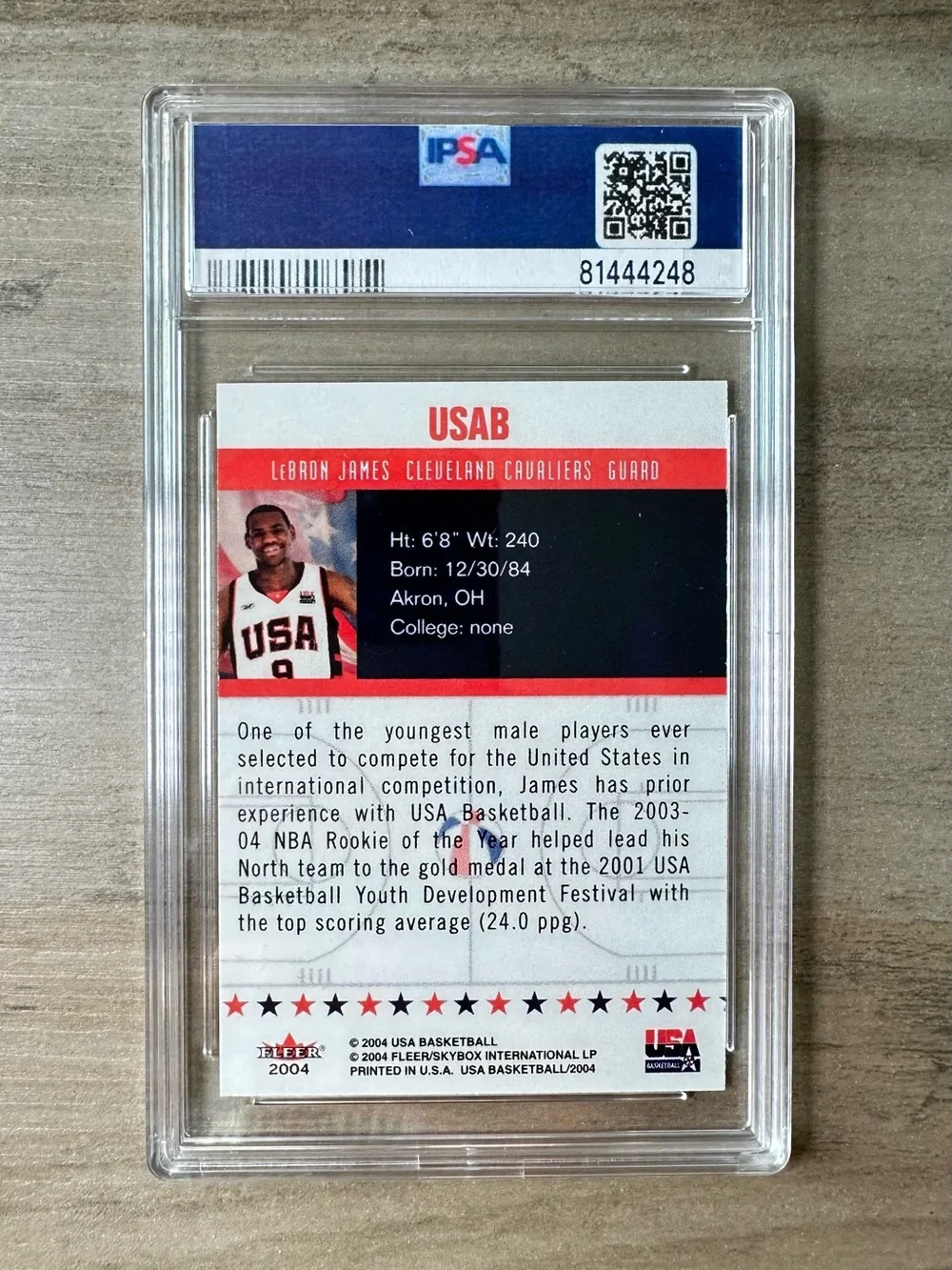 LeBron James Rookie 2004 USA Fleer/Skybox Gem Mint 10 Novelty Basketball Card.